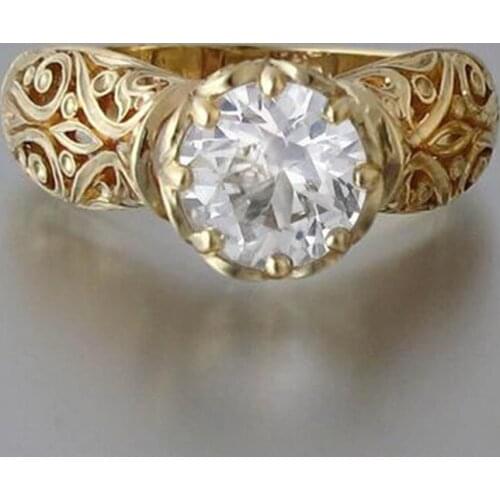 2020 Flower Golden Engraved Zircon Rings Vintage Floral Shape Wedding Engagement Ring Jewelry New Arrival