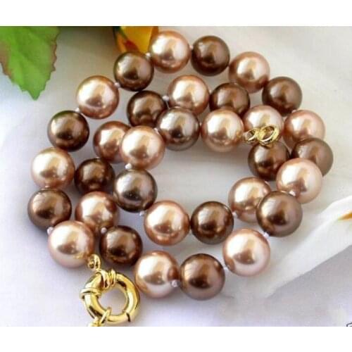 Charming 12mm Natural Coffee Champagne Shell Pearl Necklace 18" 36"AAA