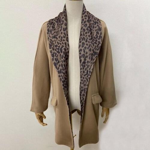 Women Coats Leopard Print Lapel Outerwear Ladies Elegant Single Button Flap Pockets Long Warm Woolen Jackets Autumn Winter