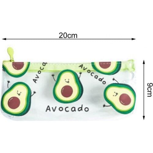 Pencil Pouch Large Capacity Waterproof Avocado Pattern Cartoon Transparent Pen Case for School Supplies Stationery