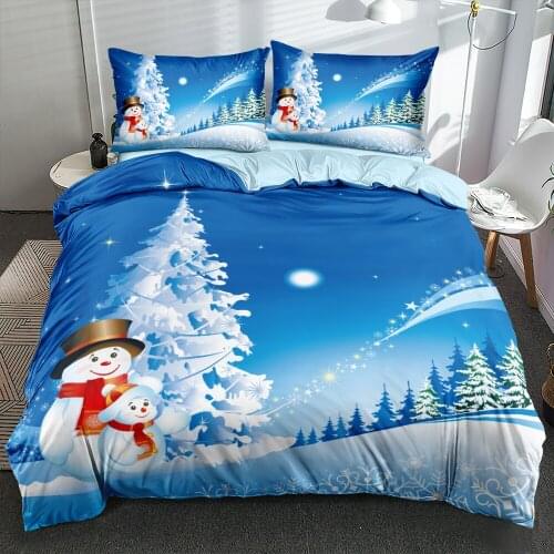 3D Blue Duvet Cover Set Bedding Sets Quilt Covers Pillow Cases Full Twin Double Single Size Design Lovely Snowman Bedclothes