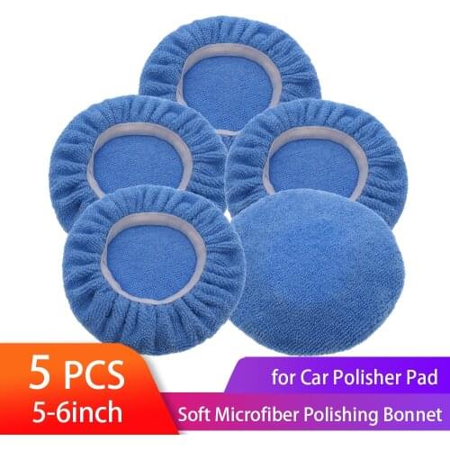 5Packs Car Polisher Pad Bonnet 5 to 6 inch Buffer Bonnets Soft Microfiber Polisher Pad Cover Waxing Applicator Bonnet