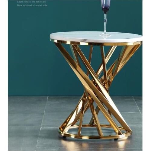 Luxury light stainless steel gilt brushed designer tea table circle a few edges a few gold iron web celebrity minimalist marble