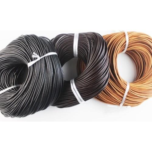 2 Meters 100% Genuine Leather Cord 1 1.5 2 2.5 3 4mm Round Real Cow Leather Rope Fit Necklace Bracelets DIY Jewelry Making