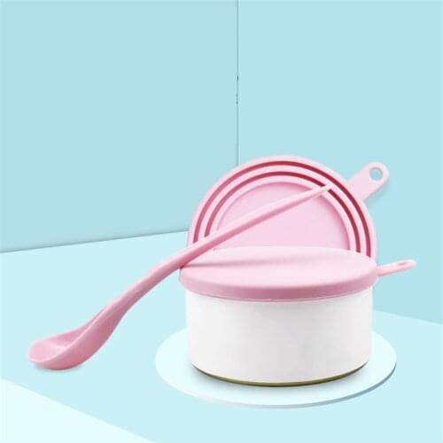 Silicone 3 In 1 Dog Food Can Lid Pet Portable Sealed Food Spoon Puppy Reusable Seal Cover Cats Storage Fresh Top Cap Cats Feeder