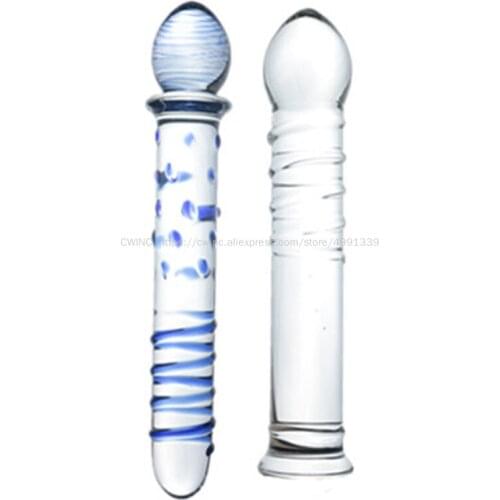 CW0227 Glass Dildo Sex Toy Stimulator Massager with Spots Rings Sex Toys for Woman