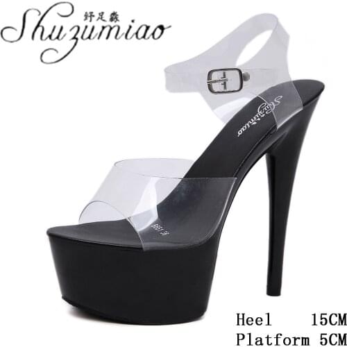 Female Pole Dance Shoes Sexy Nightclub Super High Heel Sandals 15 CM Platform Stilettos Walking Show Model T Stage Womens Shoes