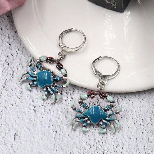 Vintage Crab Earrings Ethnic Alloy Animal Drop Earring For Women Fashion Dripping Oil Ear Clip Jewelry Bijoux boucles d'oreilles
