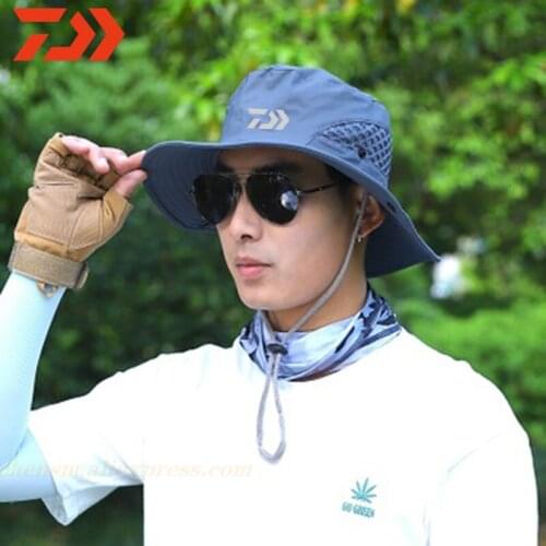 Daiwa fashion New Summer Mesh Breathable Fisherman Hat 2020 Mens Outdoor Climbing Big Brim Sun Hat Sunscreen Fishing Hat