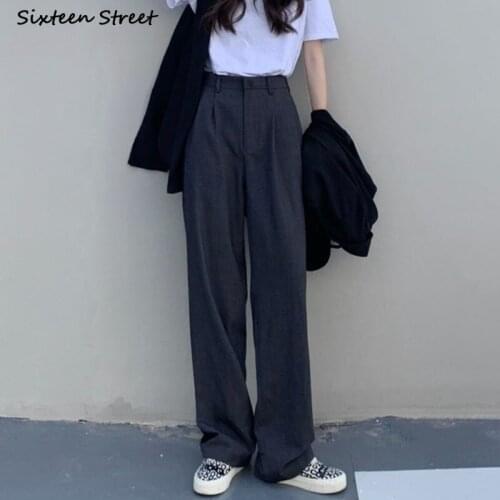 2021 Summer Woman Pants High Waist Black Straight Leg Pants Female Chic Streetwear Office Lady Work Blazer Pants Woman Trousers