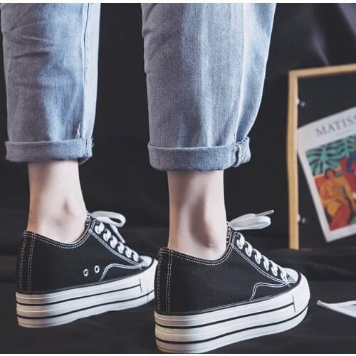 6 Cm High Platform Fashion Canvas Shoes Women Increase Thick Soles Ladies Breathable Casual Sneakers Low-top Leisure Comfort