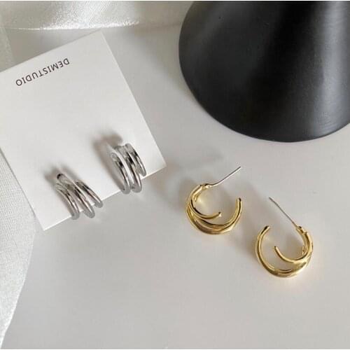 925 Sterling Silver C Shape Earrings for Women French Trendy Gold Plated Earring Jewelry S-E1370