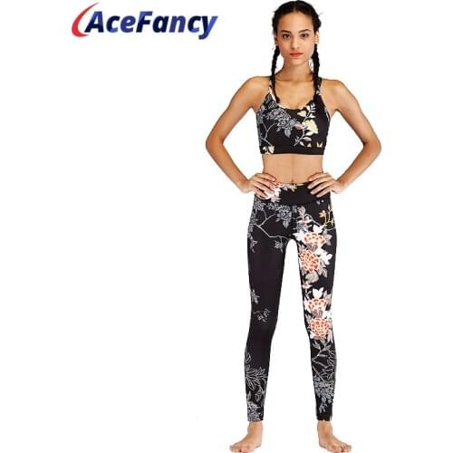 Acefancy Gym Woman Fitness Sets Yoga Sport Suit 2pcs Leggings Bra Printed Fitness Set Gym FT086 Female Sport Wear for Women Gym