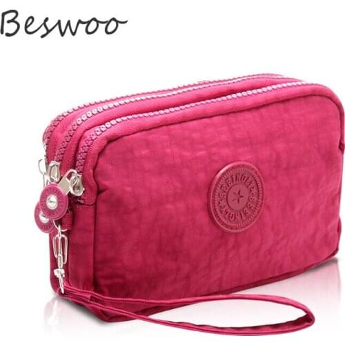 Wallet for Women 3 Zippers Lady Purses Cards Keys Money Bags Solid Wrist Purse Large Capacity Woman Girls Wallet Handbags Burse