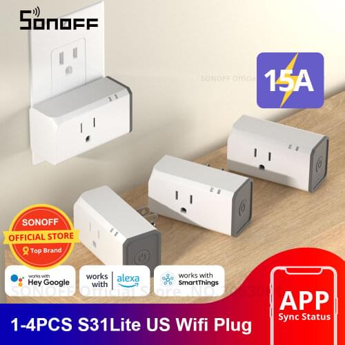 2PCS SONOFF S31 Lite US Mini Wifi Socket Smart Wireless Power Switch 15A Timer Plug App/Voice/LAN Remote Control For Smart Home