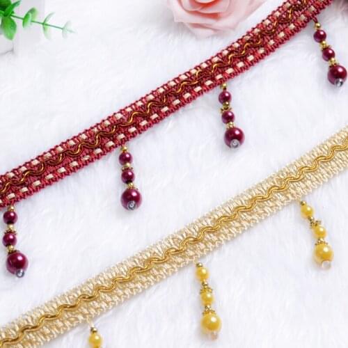12Yard/Lot 15 Colors Curtain Lace Tassel Fringe Lace Trim Accessories DIY Pearls Beads Sewing Home Decoration