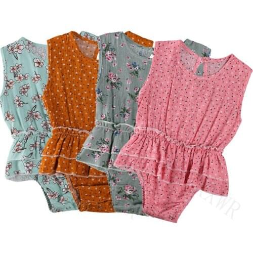 2021 Summer Newborn Infant Baby Girls Princess Floral Print Ruffle Sleeveless Romper Jumpsuits Casual Cotton Soft Romper Outfits