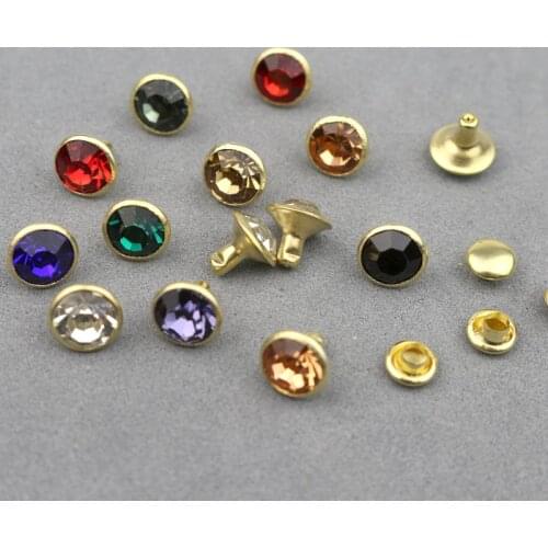 30Sets 8mm Crystal Rhinestone Rivets Diamante Studs DIY Crafts Hair Accessories Leather Decor Rebite Spikes Tubular Drill Nails