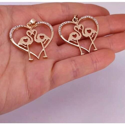 5pcs new heart shape two Flamingos pendant charm fashion tiny Flamingo pendant Chic charmss gift for women man Accessorie