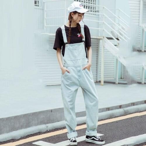 White Hip Hop Denim Bib Female High waist Loose Jumpsuit Large size Overalls Ladies Denim trousers More Size S-4XL 5XL
