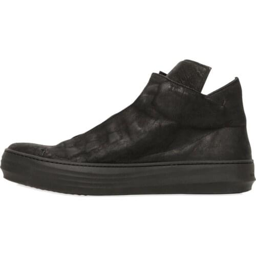 Men Genuine Leather Boots Winter British Lace Up High Top Shoes Black Hip Hop Ankle Boots Fashion Flat Platform Sneakers Male