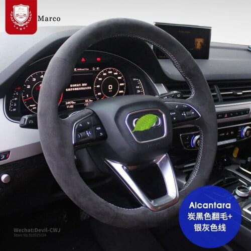 Black steering wheel cover Real Alcantara For Audi S3 S5 S7 A5 A5 A7 S6 Audi TT R8 Q3 Q5 Q6 Q7 hand-Stitch Car parts accessories