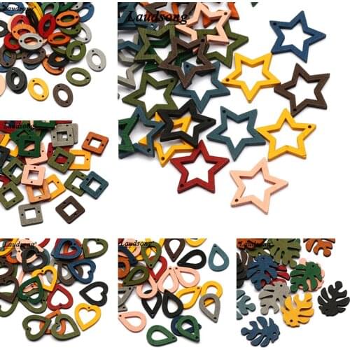 Colored 30pcs 15-25mm Various Shapes Natural Wood Beads Loose Beads Supplies For Jewelry Making Handmade DIY Earrings Accessory