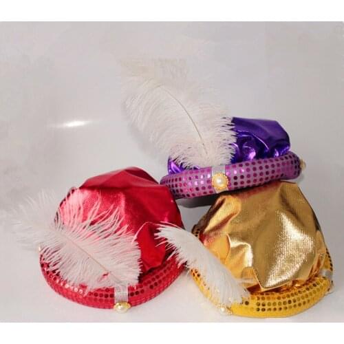 Children or Adult Halloween Party Cosplay Aladdin Hat Aladdins Hats Feather Gold Purple Red Cap