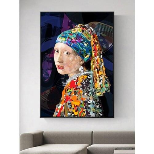 Girl With a Pearl Earring Graffiti Art Paintings Print on Canvas Modern Posters Famous Artwork Re-Creation Home Decor Pictures
