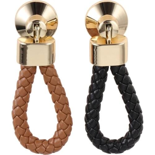 Leather Furniture Handle Braid Rope Loop Belt Pull Ring Knob Brown/Black Single Hole w/screw 80mm Drawer/Kitchen/Cupboard Nordic