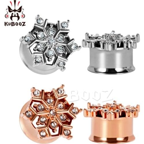 Kubooz piercing snow style crystal flared tunnels ear piercing plugs body jewelry stainless steel ear gauges