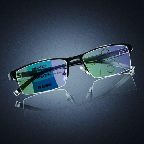 ISENGHUO Fashion Quality Men Style Titanium Alloy Progressive Reading Glasses Multifocal Half Rim CR39 Presbyopia Eyeglasses