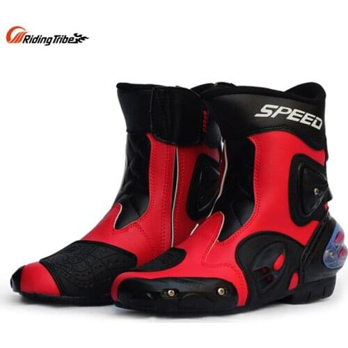 Riding Tribe Motorcycle Boots Speed Bikers Moto Racing Motocross Faux Leather Shoes A004 Black/red/white free Shipping