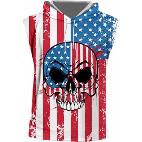 OGKB Hooded Tank Tops Men Funny Cool 3D Print American Flag Skull shirts Harajuku Sleeveless Vest Plus Size Casual Streetwear