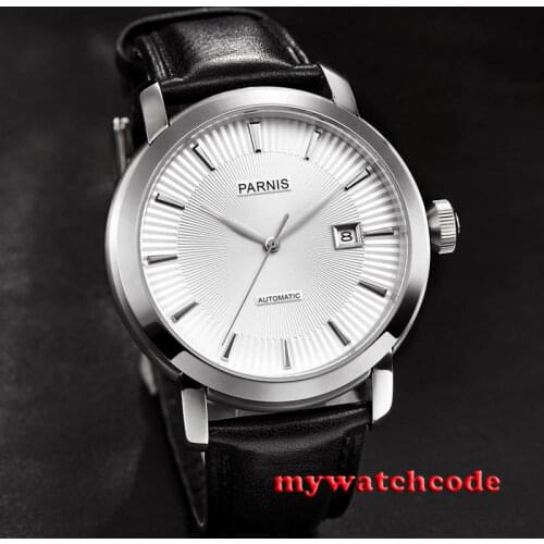 41mm Parnis white dial date Sapphire Glass miyota Automatic mens wristwatch P616