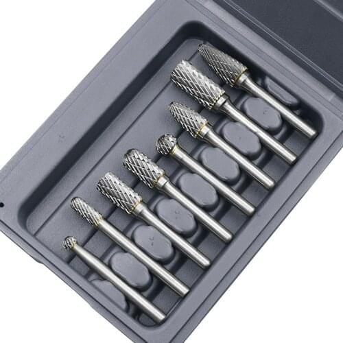 Durable 8Pcs Hand Rotary Burrs File Set Drill Grinder 6mm Shank Cutter Kit Carving Polish Rotary File Milling Cutter Burrs Tool