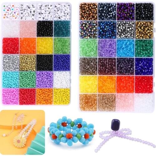 Glass Seed Beads Kit Alphabet Letter Beads Faceted Loose Spacer Beads for Jewelry Making DIY Earring Bracelet Accessories