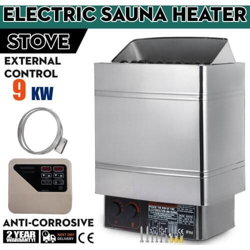 9KW stainless steel wall-mounted sauna stove dual mode with external sauna control for overheat protection and durable