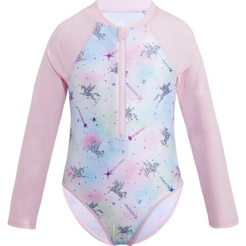 2021 New One Piece Swimsuit Print Long Sleeve Girls Swimwear Bathing Suit Children Rash Guard Surfing Swimming Suit Rashguard