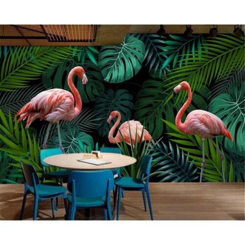 Beibehang papel de parede Custom Wallpaper Wall Stickers Hand green drawn tropical rain forest flamingo Mural 3d wallpaper