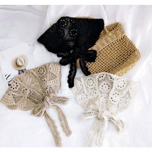 Solid Color Knitted Triangle scarf Women Neckerchief Lace Hair Head Scarf Scarf Triangle Scarf Crochet Floral Hollow Shawl Wraps