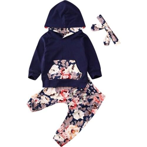 2020 Autumn Winter Toddler Kids Baby Girls Clothes Tracksuit Sets Long Sleeve Hoodie Tops Floral Pants Headband Outfits