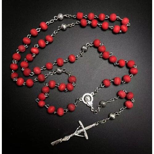 6*7MM perfumer rose scent wood beads religious catholic rosary necklace with crucifix &plastic saint case