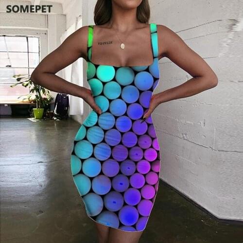 SOMEPET Rainbow Dress Women Colorful Bodycon Dress Psychedelic Sundress Abstract Vestido Sexy Womens Clothing Plus Size Short