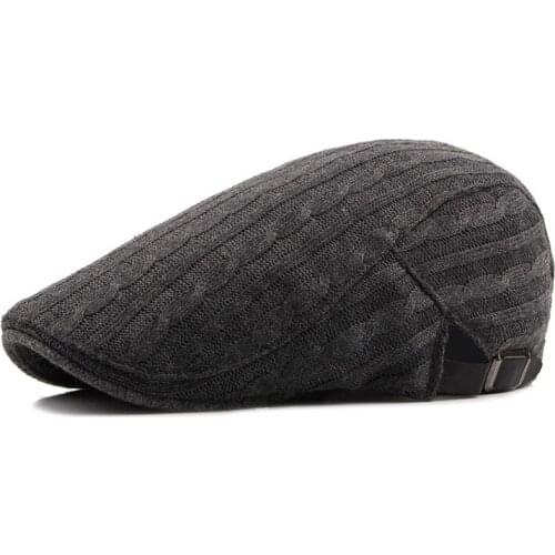 Retro Berets Hats For Men Autumn Knitting Wool Newsboy Cap Male Middle-aged Painter Cap Solid Flat Peaked Herringbone Dad Hat