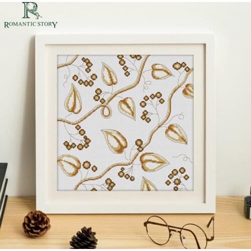 Romantic Story Cross Stitch Kits DIY Needlework For Embroidery Golden Flower Vine,stitch cross kit