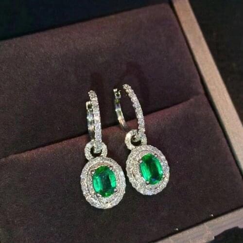 Classic 100% 925 Sterling Silver Earring Oval Cut Natural Emerald Created Moissanite Wedding Party Dangle Earrings Fine Jewelry