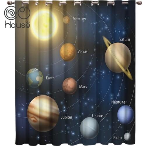 Solar System Planet Around The Sun Rotating Label Curtain Rod Decor Bedroom Kitchen Fabric Curtain Panels Curtains Kids Room