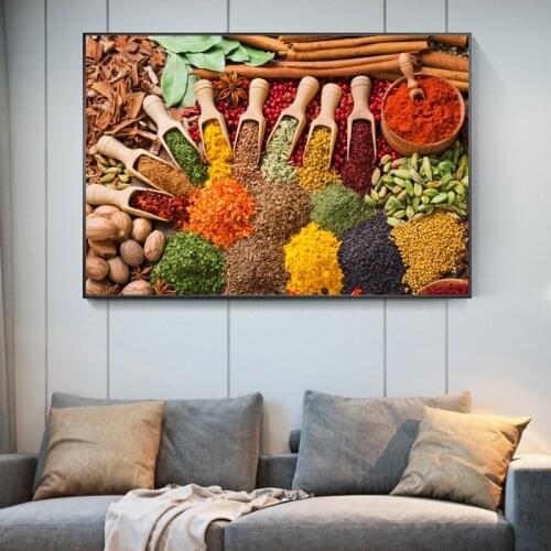 Kitchen Theme Wall Art Posters And Prints Herbs and Spices on the Table Canvas Paintings On the Wall Art Pictures Home Cuadro