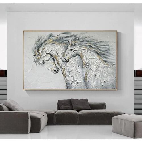 Handmade Thick Texture Canvas Abstract Oil Painting White Horse Artwork Home Decoration